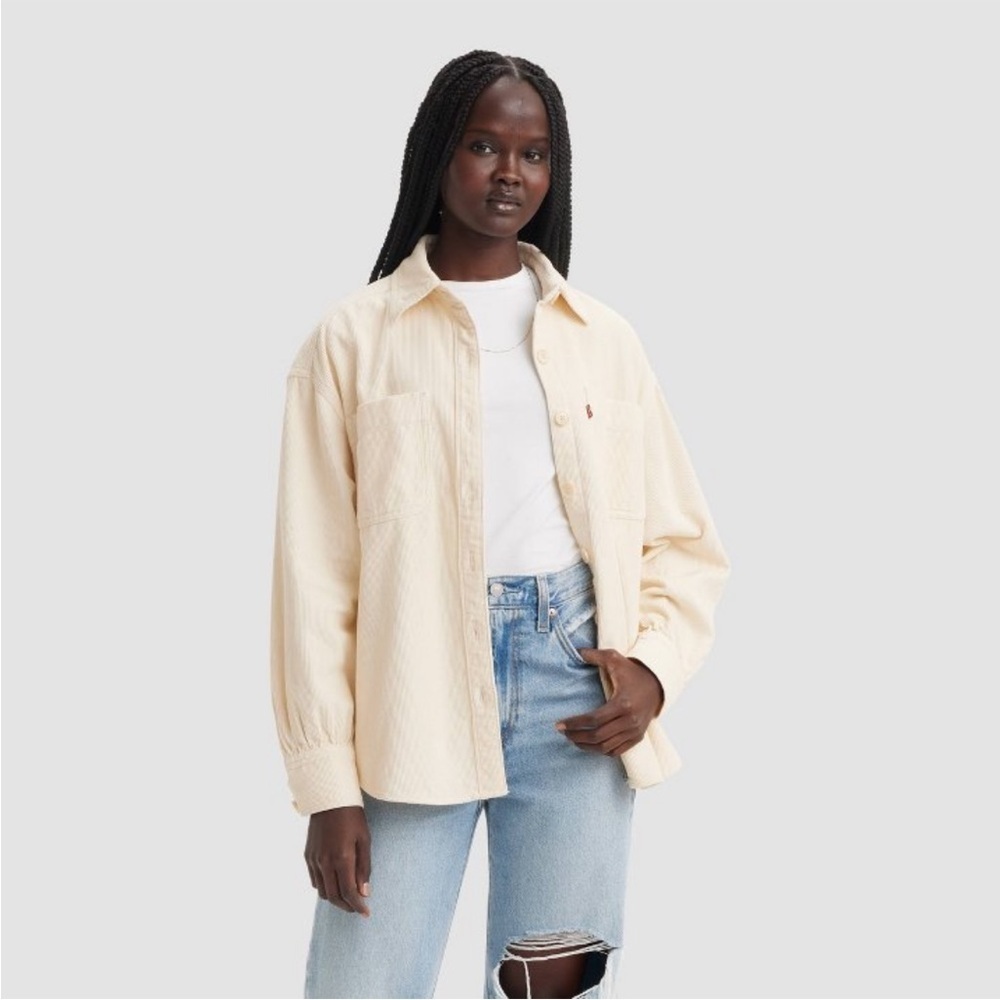 Levi's Women's Orion Cotton Corduroy Over-Shirt White Swan Color Size XXL NWT
